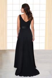 Abendkleid lang Fabia schwarz Gürtel mit Applikationen von hinten