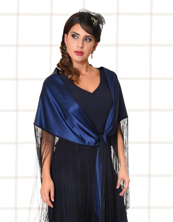 Stola Fiona Seidensatin blau schwarz