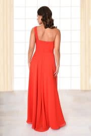 Abendkleid lang Amelia rot mit Gürtel von hinten