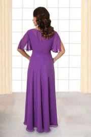 Abendkleid lang Carola lila mit geschlitzten Ärmeln von hinten