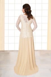 Abendkleid lang Cecilia Spitzenoberteil creme von hinten