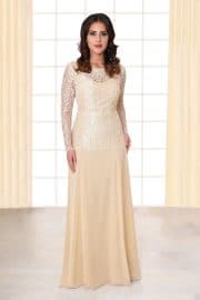 Abendkleid lang Cecilia Spitzenoberteil creme vorne