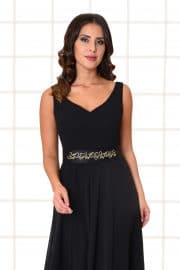 Abendkleid lang Fabia schwarz Gürtel mit Applikationen Nahaufnahme