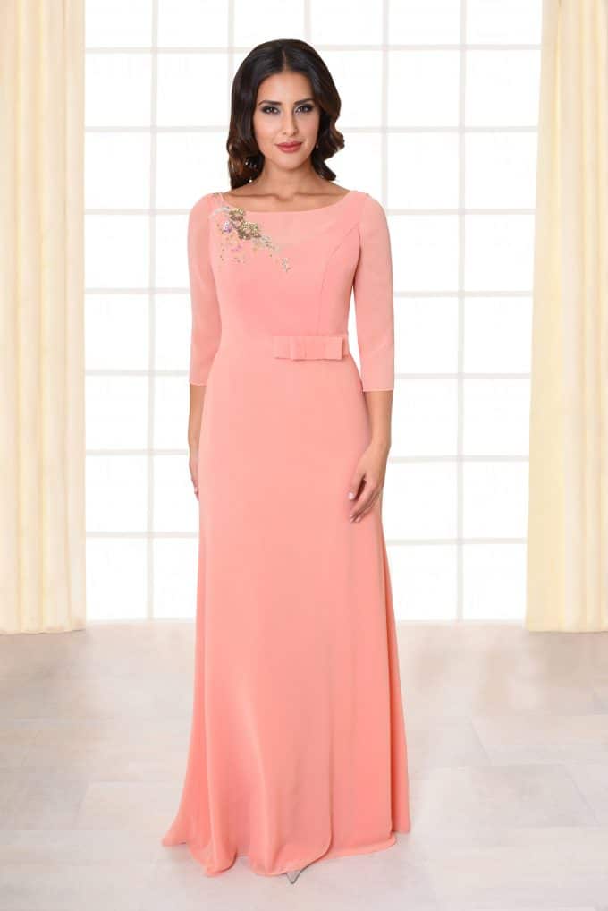 Langes Abendkleid Beth rosa mit langen Ärmeln