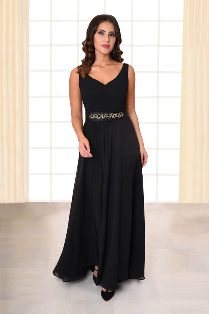 Langes Abendkleid Fabia mit Metallgürtel schwarz