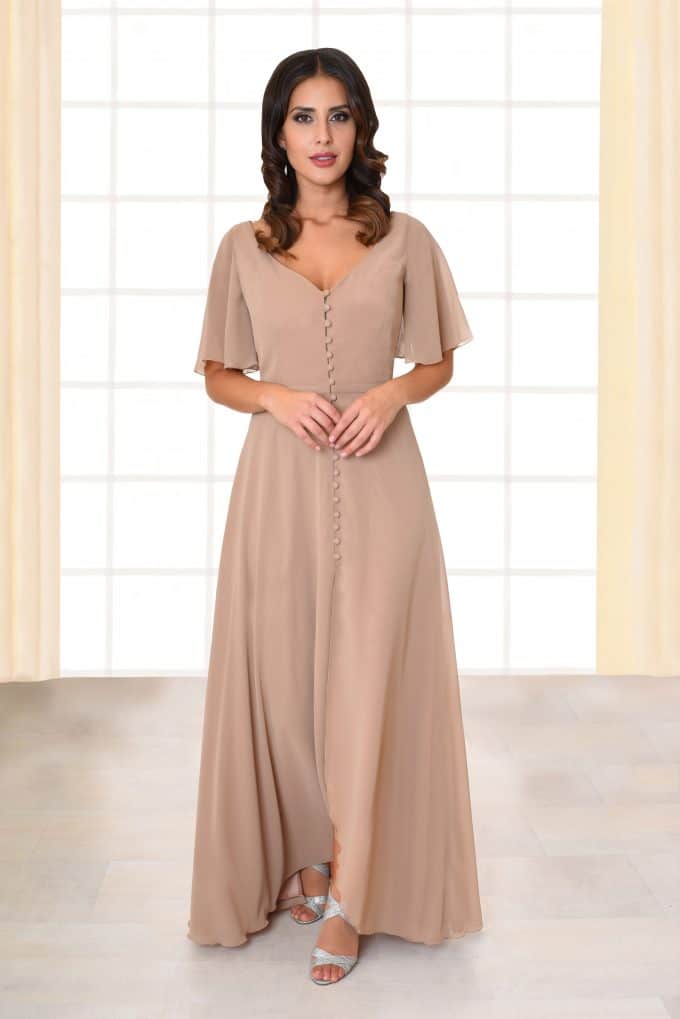 Langes Abendkleid Florina mit Knopfleiste taupe