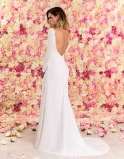 Langes Brautkleid A-Linie rückenfrei aus Chiffon mit Schleppe von hinten