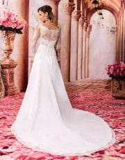 Prinzessin Brautkleid mit langer Schleppe und langen Spitzenärmeln von hinten