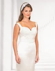 Bodenlanges Brautkleid mit Herzausschnitt und breiten Trägern Oberteil