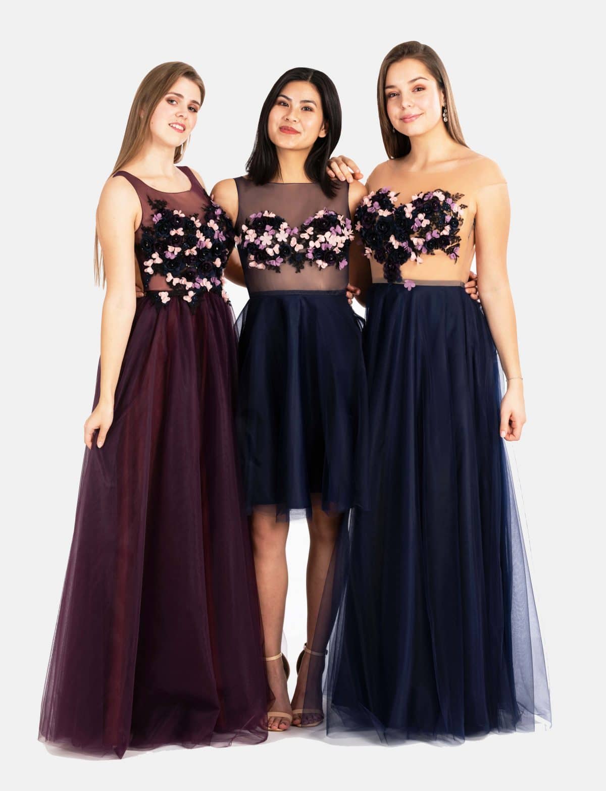 Marineblaue Ballkleider mit schöner 3D Stickerei