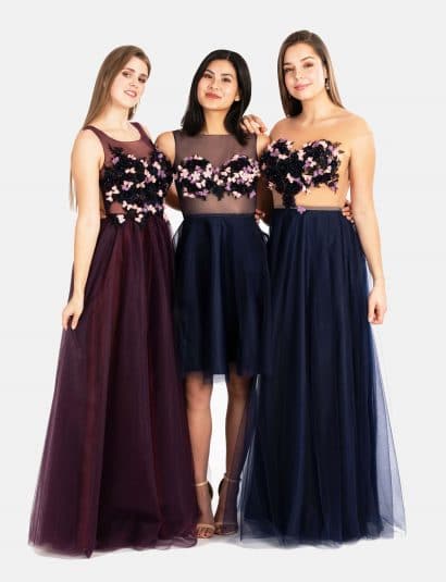Marineblaue Ballkleider mit schöner 3D Stickerei