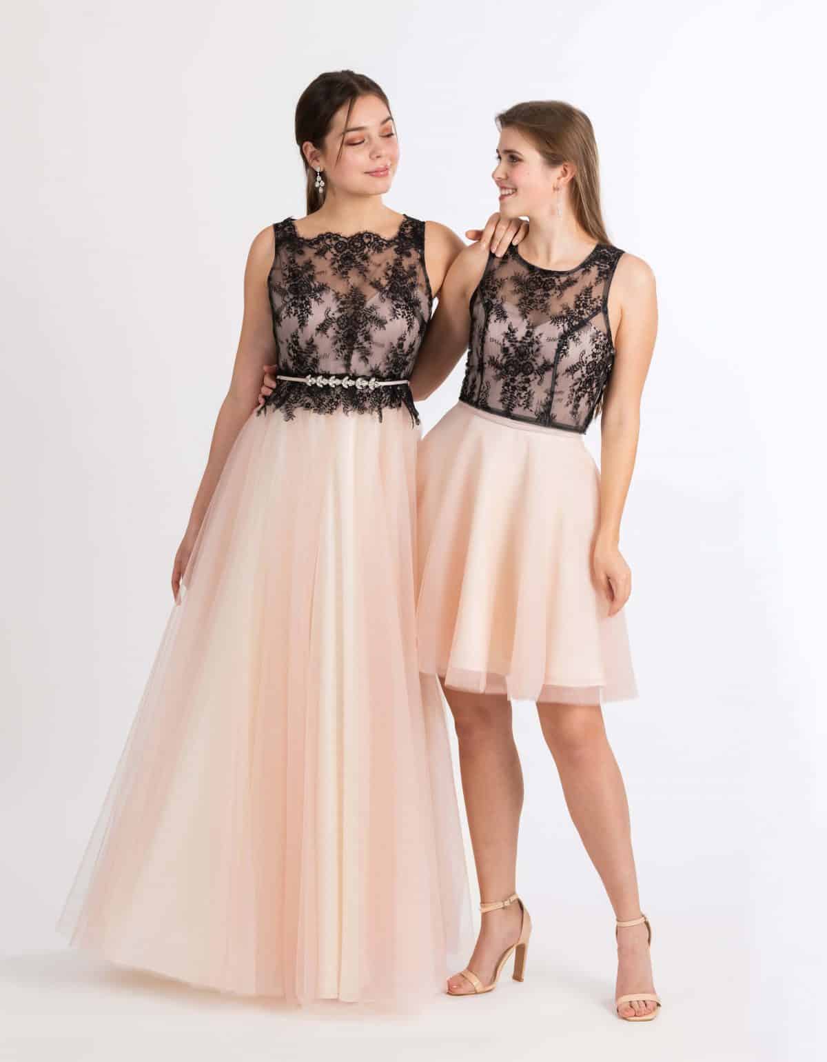 Lange und kurze Ballkleider in altrosa in zauberhafter A-Linie